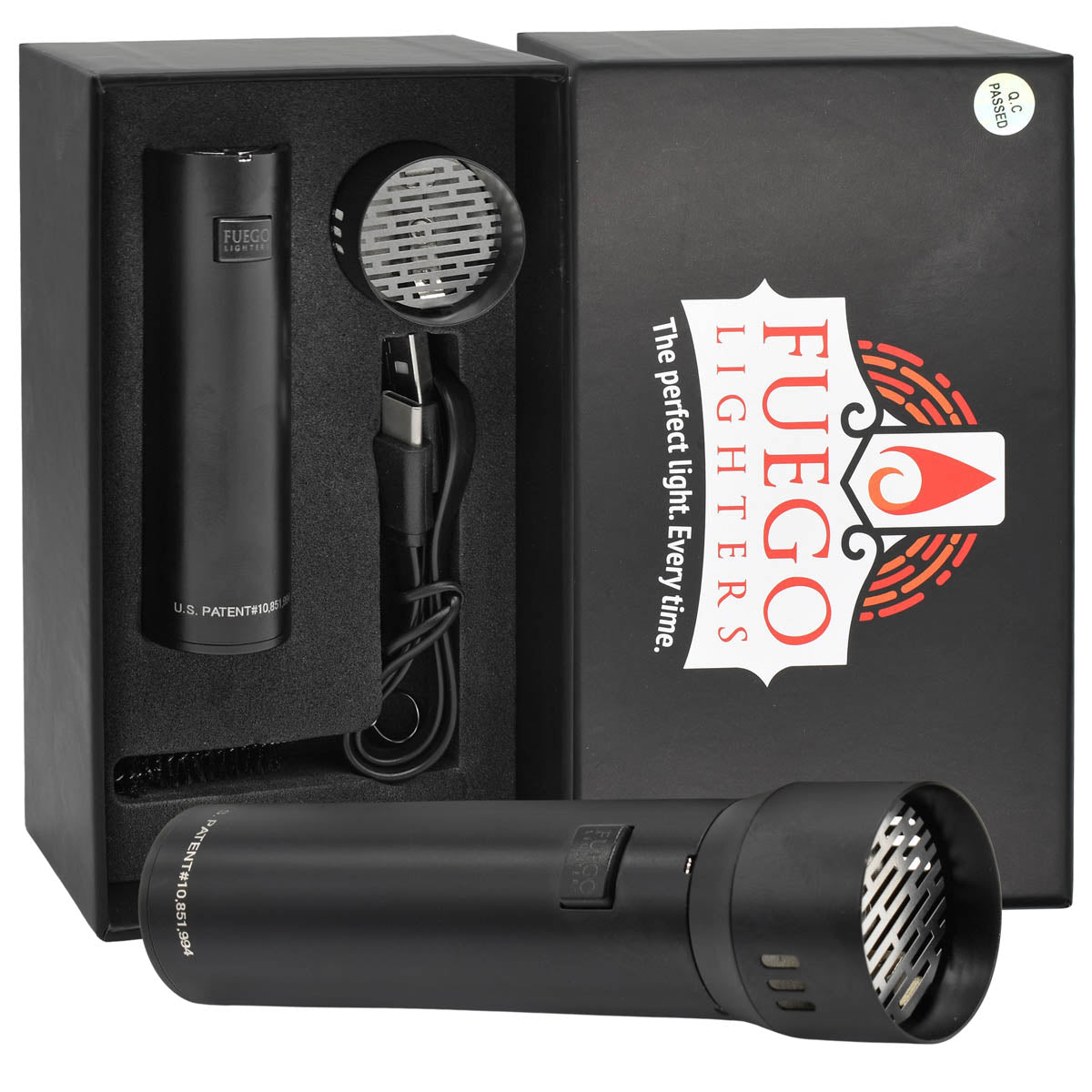 Fuego lighter kit packaging with electric lighter and all elements