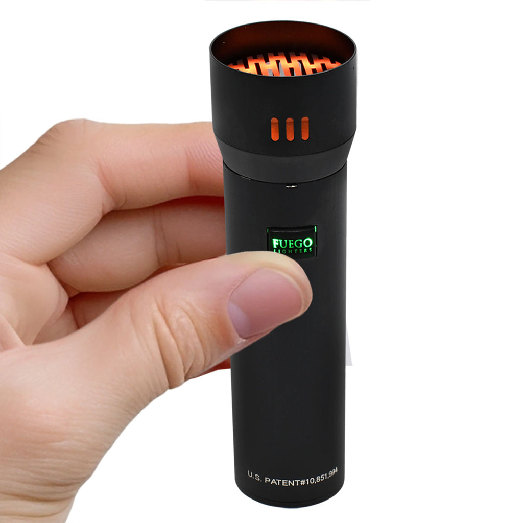 Electric lighter-in hand, turned on with red-hot heater grill