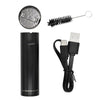 All Fuego lighter kit elements: 510 battery (shown with USB-C charging port), electric heating coil, cleaning brush and USB-C cable