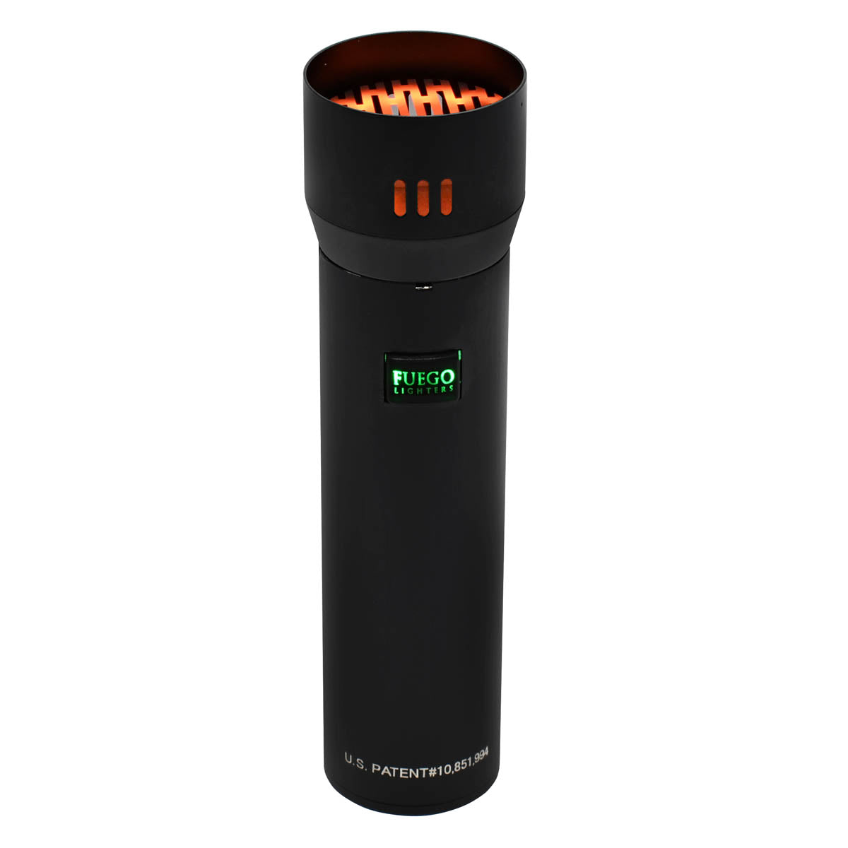 Turned On Fuego Electric Lighter shown with red-hot heater grill.